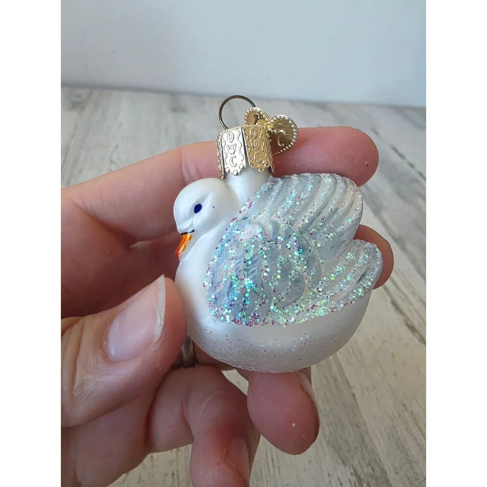 OWC old world swan mini glass ornament glitter Xmas tree